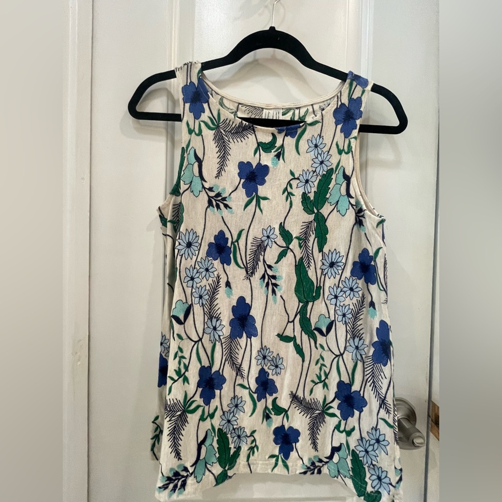 Anthropologie Meadow RueFloral Tank Top - Blue and Green